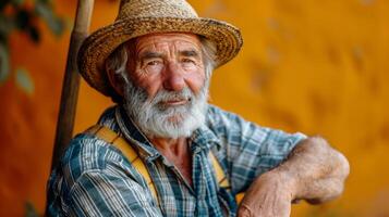 ai generado barbado hombre con sombrero participación espátula foto