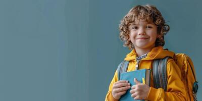 AI generated Young Boy With Curly Hair Wearing Backpack photo