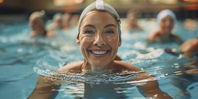 AI generated Woman Swimming in Pool With Other People photo