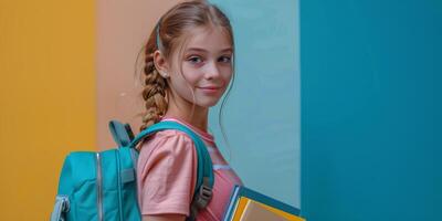 AI generated Little Girl Carrying Backpack and Books photo