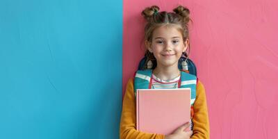 AI generated Little Girl Holding Laptop Against Wall photo