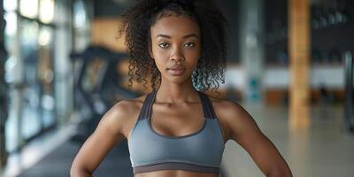 AI generated Woman in Sports Bra Top Posing for Picture photo