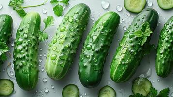 AI generated fresh cucumbers on a white background photo