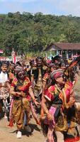 regir tradicional danza desde Indonesia a el indonesio independencia día carnaval evento. foto