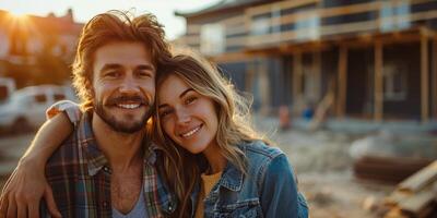 AI generated Man and Woman Standing in Front of Construction Site photo