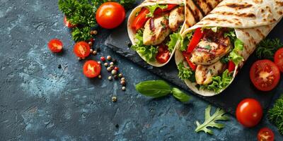AI generated Fresh Tortilla Filled With Lettuce and Tomatoes photo