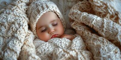 AI generated Baby Wearing Yellow Hat Sleeping on Blanket photo