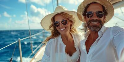 AI generated Man and Woman on Boat Taking Selfie photo