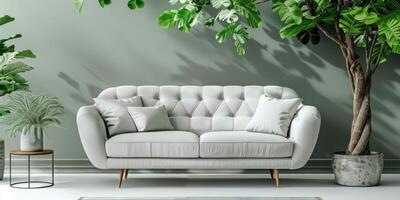 AI generated Stylish Living Room With Couch, Plants, and Rug photo