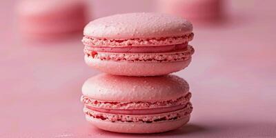 AI generated Three Pink Macaroons Stacked on Top photo