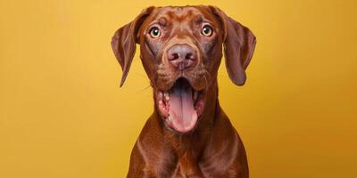 ai generado negro y marrón perro con boca abierto foto