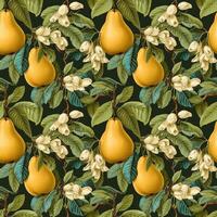 AI generated Botanical seamless pattern of pears and leaves photo