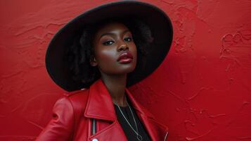 AI generated Woman in Red and Black Checkered Jacket photo