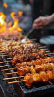 AI generated Several Skewers of Food on Grill photo