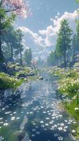 AI generated Stream Flowing Through Lush Green Forest photo