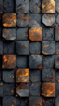 AI generated Black and Gold Tiled Background With Abundant Gold photo