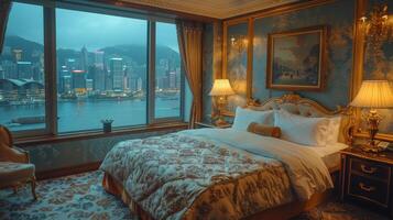 AI generated Hotel Room With a View of the City photo