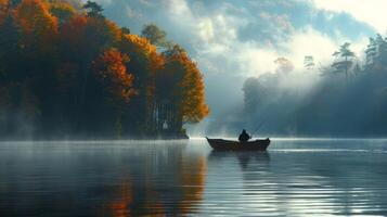 AI generated Person Rowing Small Boat on Lake photo