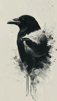 AI generated Black and White Bird Painting photo