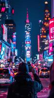 AI generated Person Capturing City Night View photo