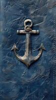 AI generated Anchor on Blue Leather Background photo