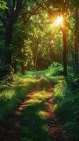 ai generado suciedad la carretera corte mediante bosque foto