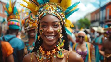 AI generated Woman in Colorful Headdress Smiles for Camera photo