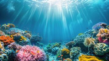 AI generated Vibrant Underwater Scene of Colorful Coral Reef photo