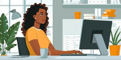 AI generated Woman Wearing Glasses Looking at Computer Screen photo