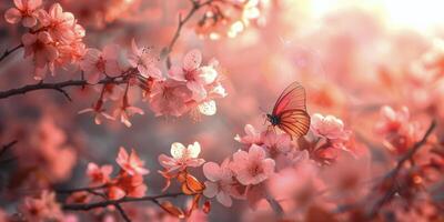 ai generado mariposa descansando en flor foto