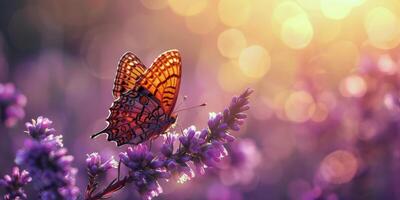 AI generated Butterfly Resting on Purple Flower photo