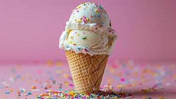 AI generated A Scoop of Ice Cream With Sprinkles on a Table photo