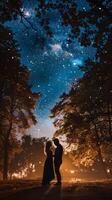 AI generated Man and Woman Standing Under Night Sky photo