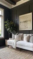 AI generated Living Room With White Couch and Potted Plant photo