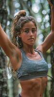 AI generated Woman Carrying Log in Forest photo