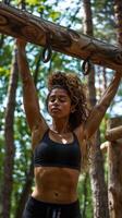 AI generated Woman Carrying Log in Forest photo