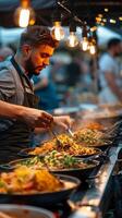 AI generated Man Preparing Food in Restaurant Kitchen photo