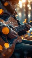 AI generated Person Playing Guitar in the Dark photo