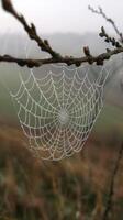 ai generado araña web en árbol rama foto