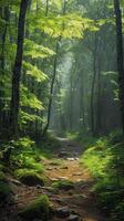 ai generado suciedad camino corte mediante bosque foto