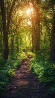 ai generado suciedad camino corte mediante bosque foto