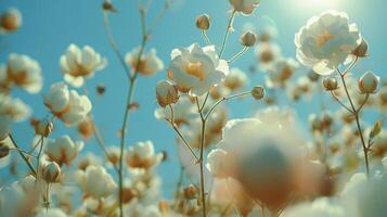 AI generated Field of Cotton Plants Under Blue Sky photo