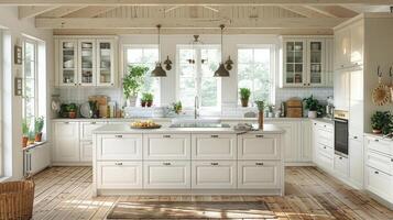Modern Kitchen With Marble Counter Top and Bar Stools photo