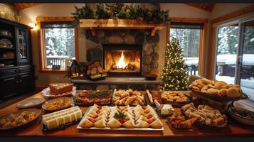 Dessert-filled Table by Fireplace photo