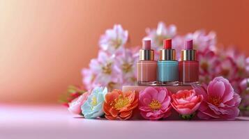 Group of Nail Polish Bottles on Table photo