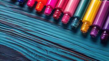 Row of Different Colored Bottles photo