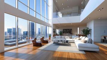 A Living Room Filled With Furniture and Tall Windows photo