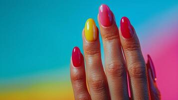 mujeres mano con rosado manicura foto