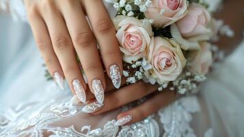fila de vistoso uñas con flor diseños foto