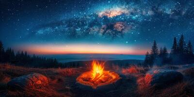 Campfire Beside Lake photo